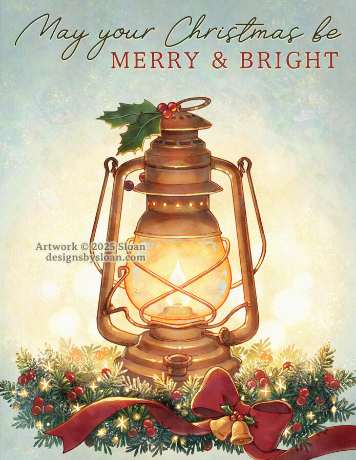 Christmas Barn Lantern - Merry and Bright Christmas Card, 2025