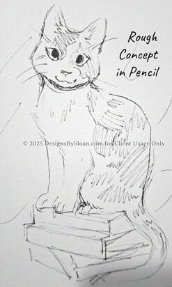 Rough concept in pencil. May include multiple options depending on complexity of the illustration.