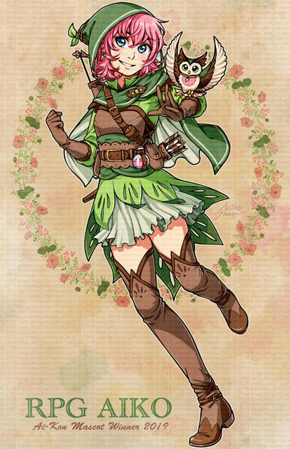Ai-kon 2019 winning mascot - RPG theme; so I drew her as a nature-inspired archer/rogue. Official Ai-kon merch with this artwork sold out that year!