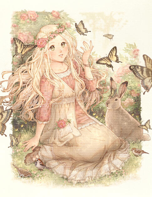 Original: Tranquility of the Garden {2023 redraw} inspired by my grandparent's garden.